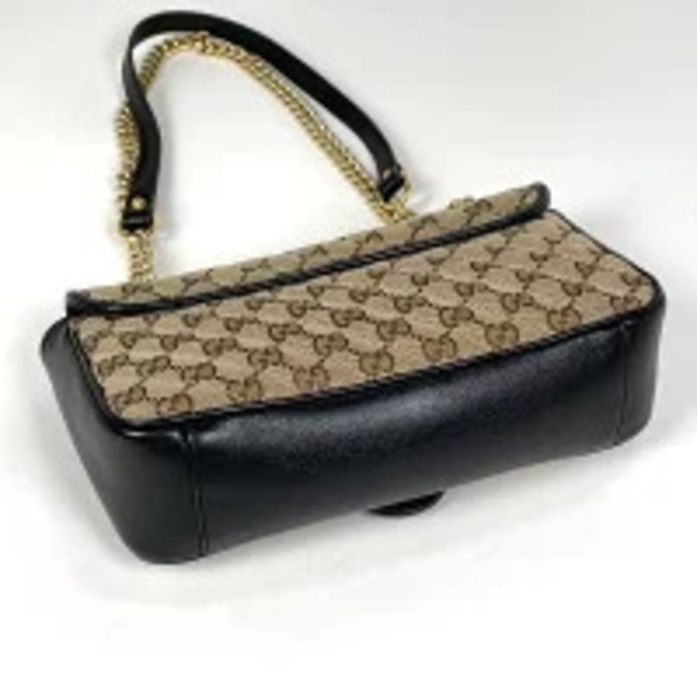 Gucci Quilted Marmont Bag Beige Canvas Black Shoulder GG